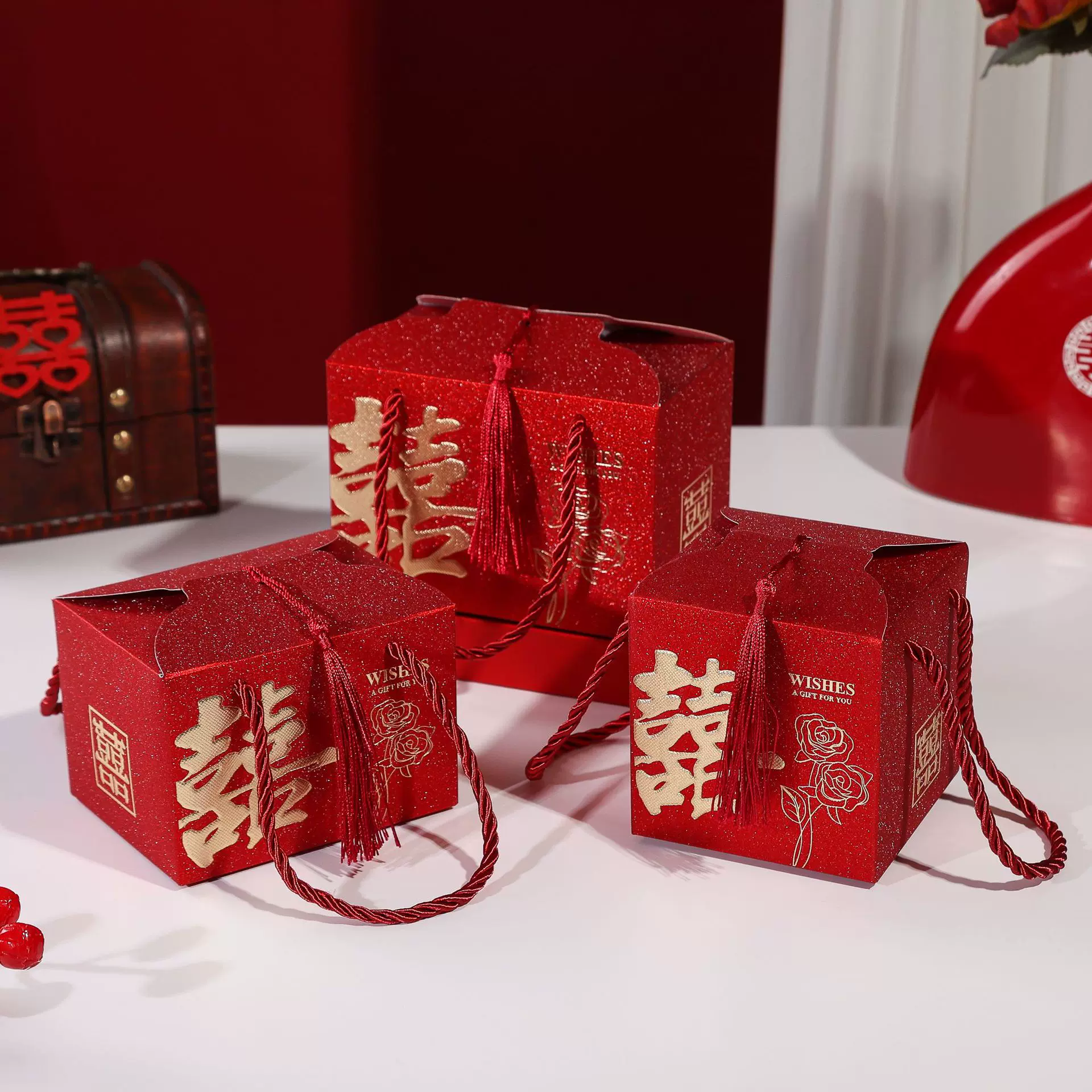 磨砂方形中式喜糖盒结婚婚礼创意手提糖果盒子满月回礼品纸盒批发