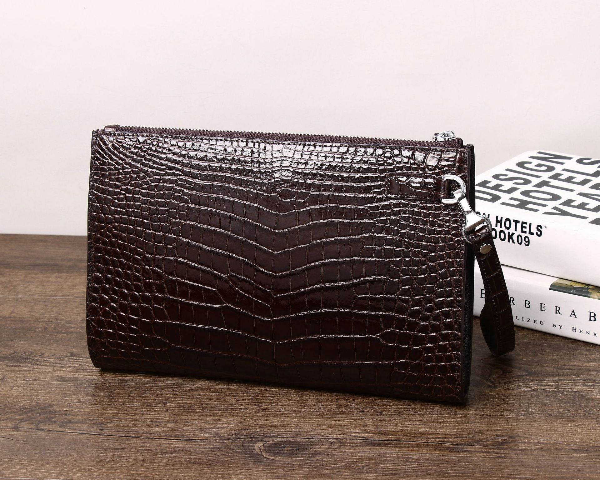 Túi clutch nam da bò vân da cá sấu phong bì công sở sang trọng chi tiết 4