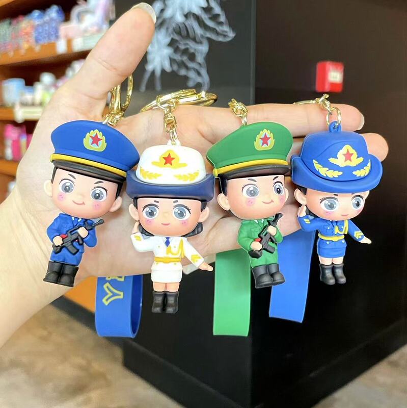 Original Chinese Military Keychain Small Pendant Silicone Cartoon Navy Police School Bag Pendant Army Day Small Gift
