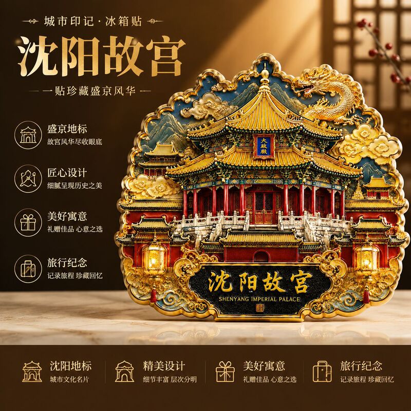 Liaoning Shenyang Forbidden City Anshan Metal Magnetic Refrigerator Magnets Tourist Souvenirs Unique Cultural and Creative Collectible Gifts