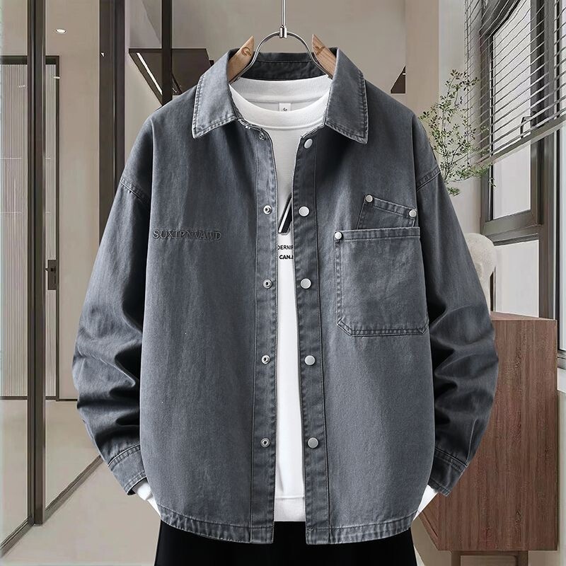 Men's new spring and autumn denim long-sleeve shirt, versatile retro stylish loose casual jacket, trendy Men's new spring and autumn denim long-sleeve shirt, versatile retro stylish loose casual jacket, trendy