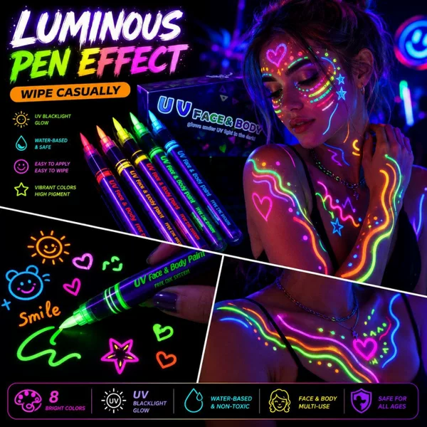 Cross-Border Uv Luminous Body Painting Pen, Washable Facial Graffiti, Nightclub Party Atmosphere Glow Acrylic Marker Pen