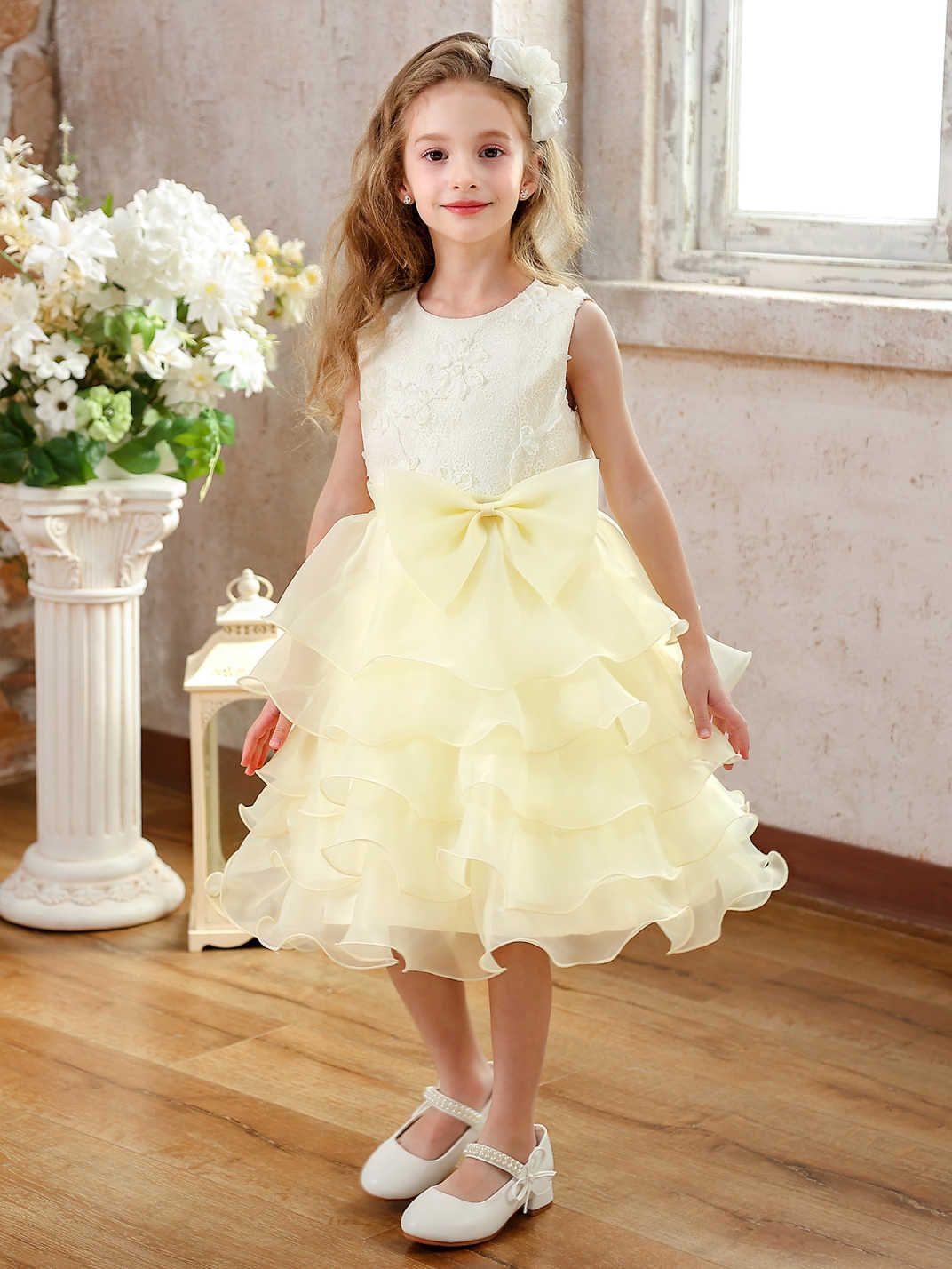 Comercio exterior nuevo estilo vestido de niña vestido de pastel para niños vestido de gasa hinchada corta sin mangas con lazo para niños