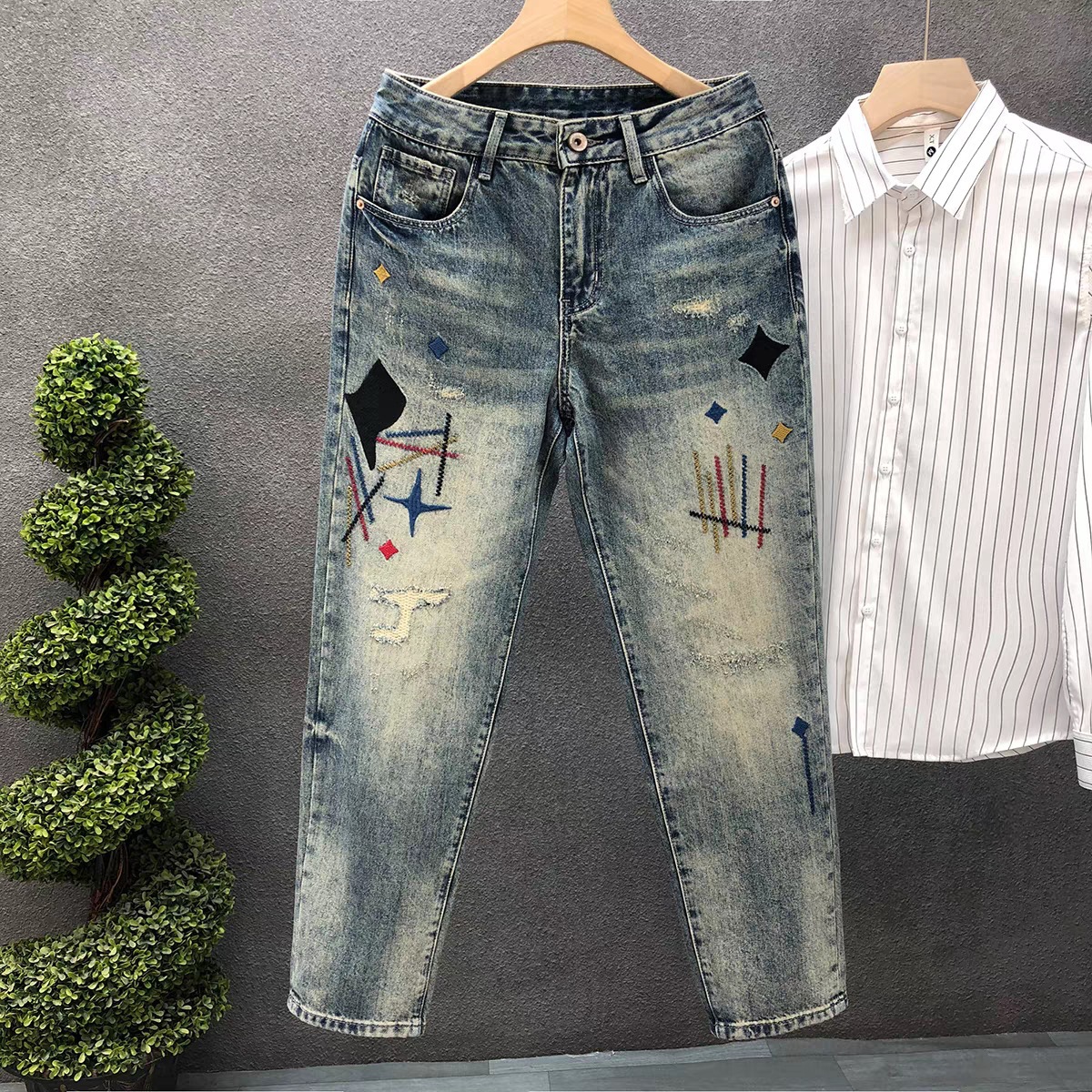 American Street Washed Old Fashionable Jeans Men's Spring and Autumn Straight Loose European and American High Street Vibe Style Long Pants