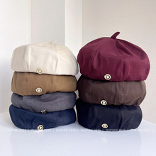 秋冬百搭纯色简约贝雷帽女日系复古显脸小保暖画家帽优雅南瓜帽潮
