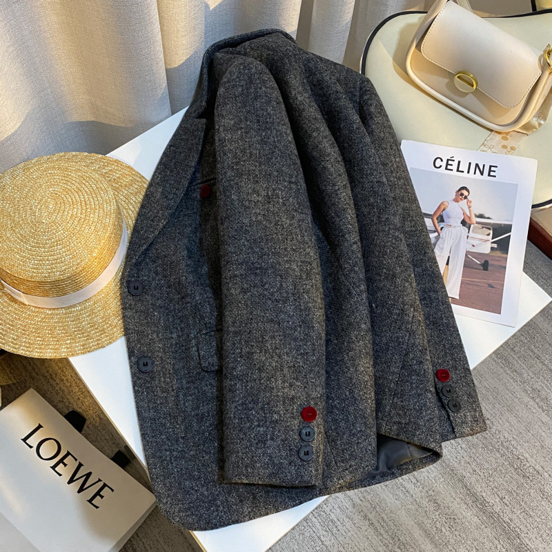 Gray Retro High-End Herringbone Woolen Suit Jacket for Women 2025 Autumn and Winter New Style Lazy Style Commuter Suit Gray Retro High-End Herringbone Woolen Suit Jacket for Women 2025 Autumn and Winter New Style Lazy Style Commuter Suit