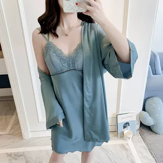 性感睡衣女冰丝露背吊带睡裙夏款2022新款带胸垫火辣薄款睡袍套装