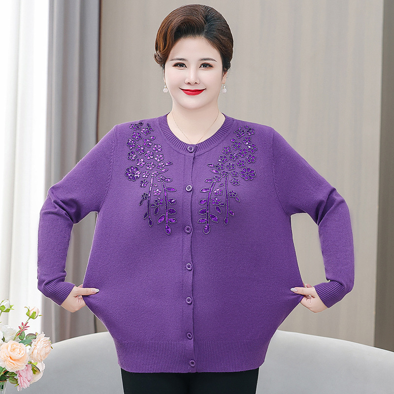 Grandma's Spring & Fall Knitted Knitwear Jacket for Middle-Aged and Elderly Mothers Plus Fat Cardigan for Old Ladies Loose Knitwear