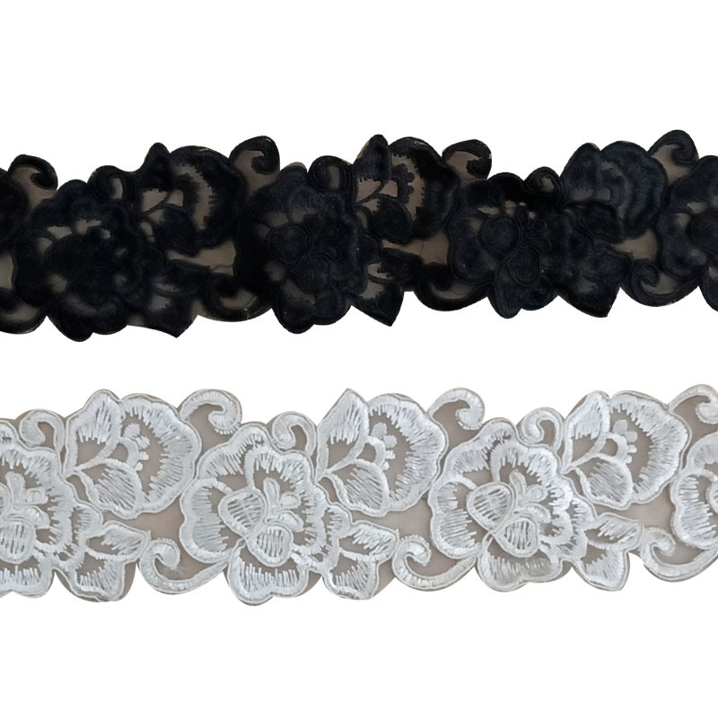 黑色水溶涤光条码花边 车骨花边 骨绳绳绣服装辅料 涤纶丝花边