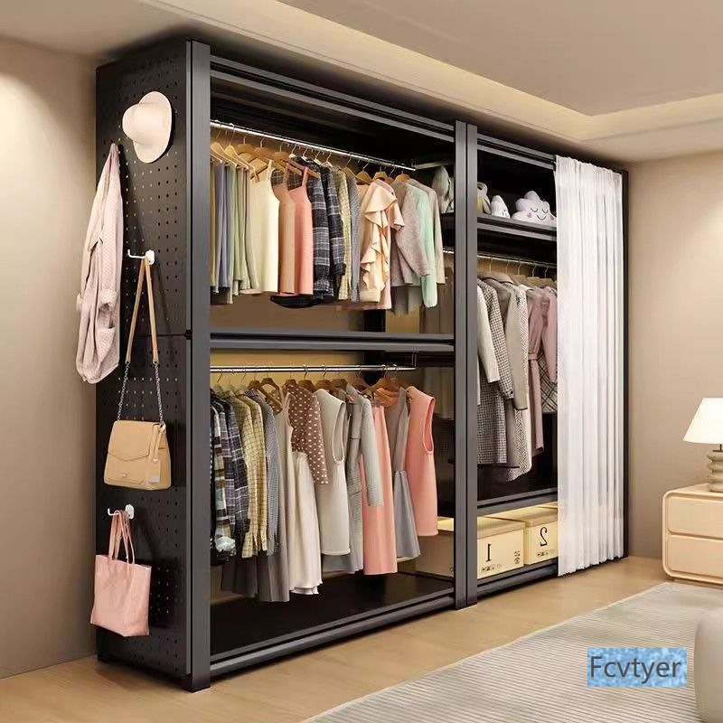 Steel Thickened Floor-Standing Coat Rack Storage Rack Bedroom Home Multi-Layer Adjustable Open Storage Rack Wardrobe