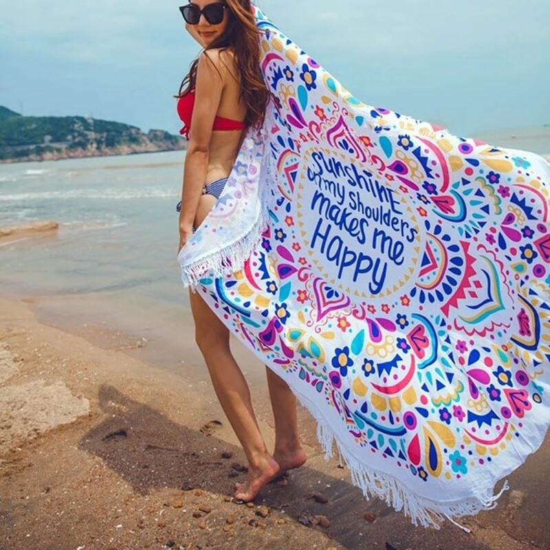 Water-Absorbent and Quick-Drying Round Beach Towel Outdoor Swimming Beach Mat Large Size Windproof and Warm Printed Bath Towel Wholesale