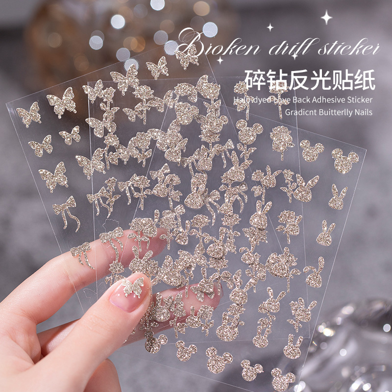 Internet Celebrity Popular Colorful Super Flash Diamond Nail Art Stickers Flash Rabbit Head Snowflake Nail Glue Flower Jewelry Nail Polish