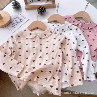 Girls' Bottoming Shirt, Baby's Stylish Pit Striped Polka Dot Long-Sleeved Versatile T-Shirt, Small and Medium-Sized Children's Tops 2025 Spring Children's Clothing