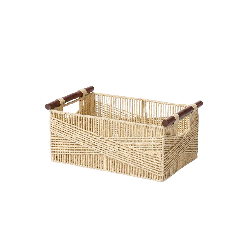 Cesta de almacenamiento de cuerda de papel ecológica de caña sala de estar de baño de escritorio de madera maciza mano americana cesta de tejido a mano