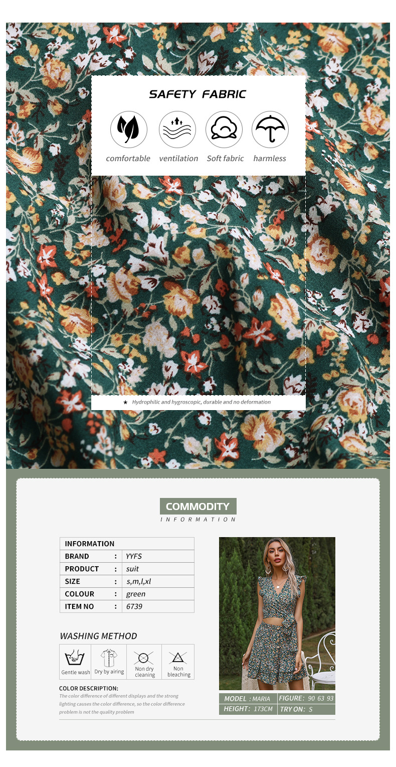 Floral One-piece Top Ruffle Two Piece Skirt Set_voghion.com