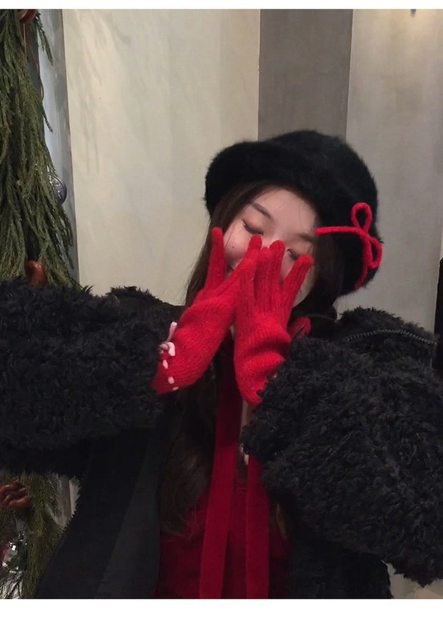 Sweet Plush Pot Autumn/Winter Bow Flip over Eaves Warm Fisherman's Versatile Ins Gold Top Hat Shows Small Face_viptrois.com