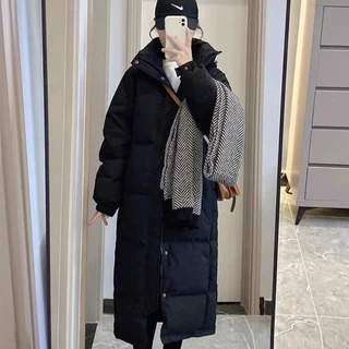 黑色羽绒棉服女中长款2026冬装新款加厚棉衣中戏艺考学生过膝外套