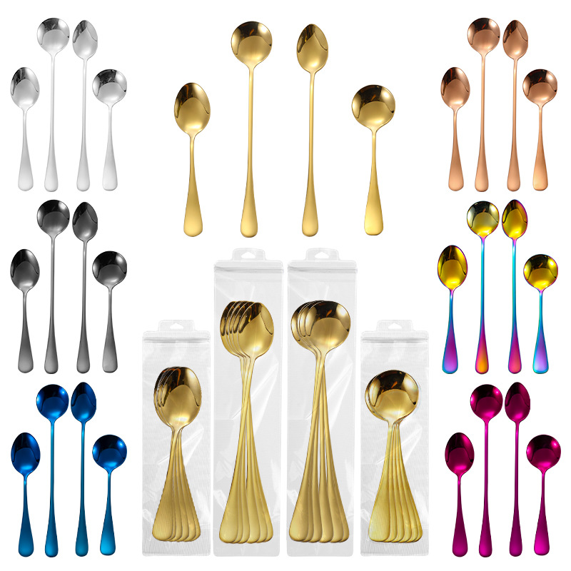 1010 cuchara de acero inoxidable comer cuchara para niños cuchara de cocina cuchara de hielo cuchara redonda cuchara puntiaguda 6 piezas traje