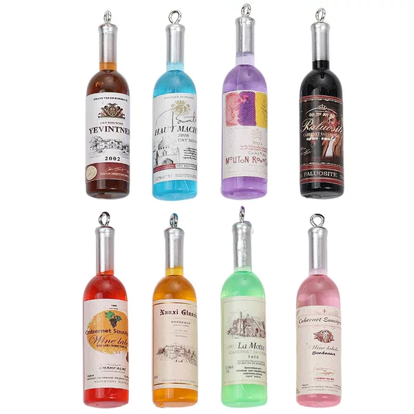 Japanese and Korean Simulated Three-Dimensional Mini Wine Bottle DIY Resin Pendant Handmade Earrings Necklace Accessories Cross-Border Hot Sale