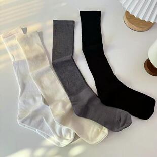JK White Shallow Socks Women's Spring and Summer Thin Cotton Stacked Socks Japanese Style Academic Style Milk White Vertical Pattern Mid-Tube Socks
