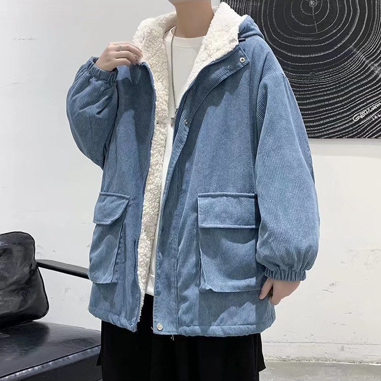 Chaqueta acolchada de algodón con capucha de estilo retro de Hong Kong para niños en invierno suelta y versátil nueva chaqueta de hombre con cremallera cálida