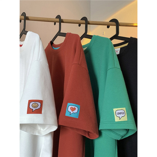 Waffles Men Hong Kong Style Brand Print Loose Half-Sleeve Summer Crew Neck Men's and Women's Couple's T-Shirt Short Sleeve T-Shirt