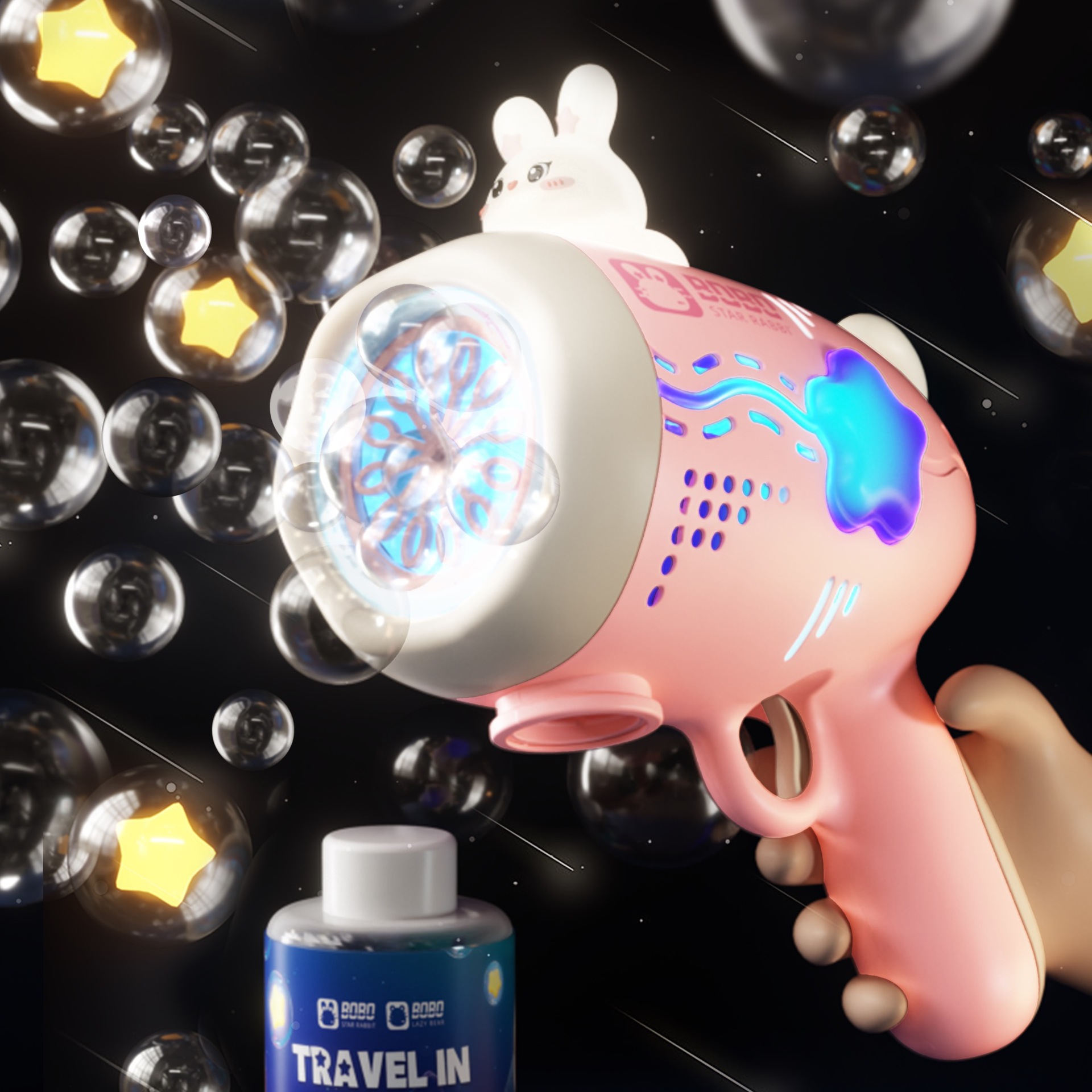 Niños de mano de 10 hoyos de la pistola de burbujas agujero efecto de luz respiración Meteor Light Bubble Machine juguete automático puesto al por mayor