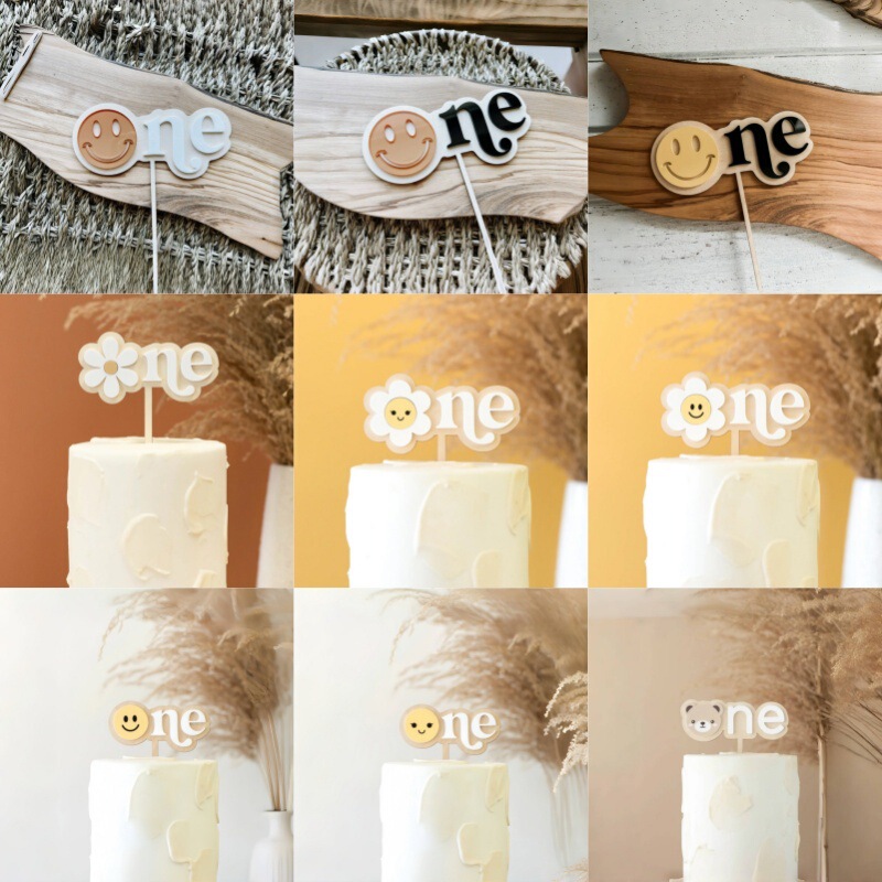 Cross-border ins style wooden acrylic double-layer baby one year old cake decoration dessert table digital cake plug-in