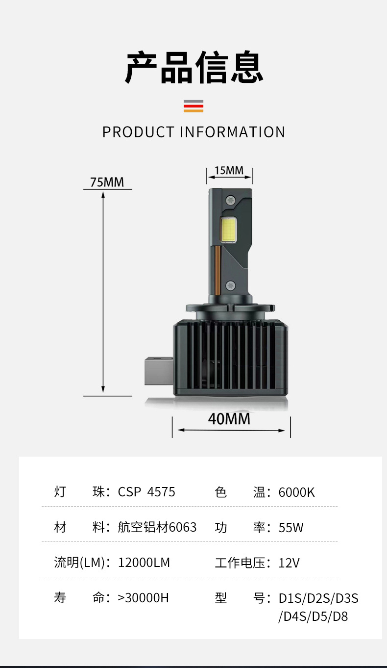 Car Led Headlights D Series D1S\D2S\D3S\D4S\D5\D8 Double Copper Tube Heat-Conducting Headlights Super Bright
