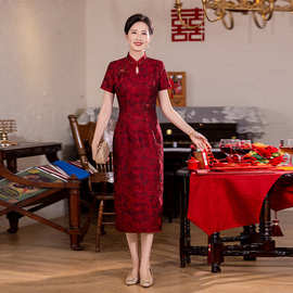 小个子喜妈妈旗袍婚宴礼服裙2025年新款气质短款连衣裙秋季喜婆婆