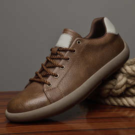 男鞋子2026新款真皮板鞋系带运动休闲鞋轻质百搭舒适低帮软底皮鞋