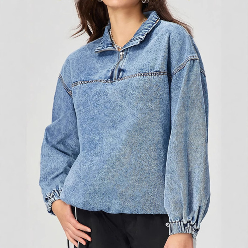 X-15702 Women's European and American Style INS New Loose Pullover Casual Denim Jacket Shirt
