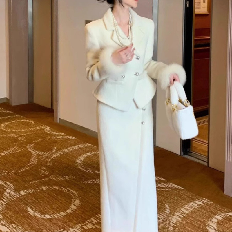 샤오 샹 스타일 코트 스커트 세트 깊은 겨울 하이 엔드 느낌 작은 원피스 사교계 고급 기질 세트