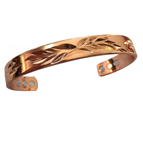 Amazon Men and Women Leaves Bracelet European and American Electroplated Rose Gold Open Bracelet Magnetic Health Bracelet Wholesale