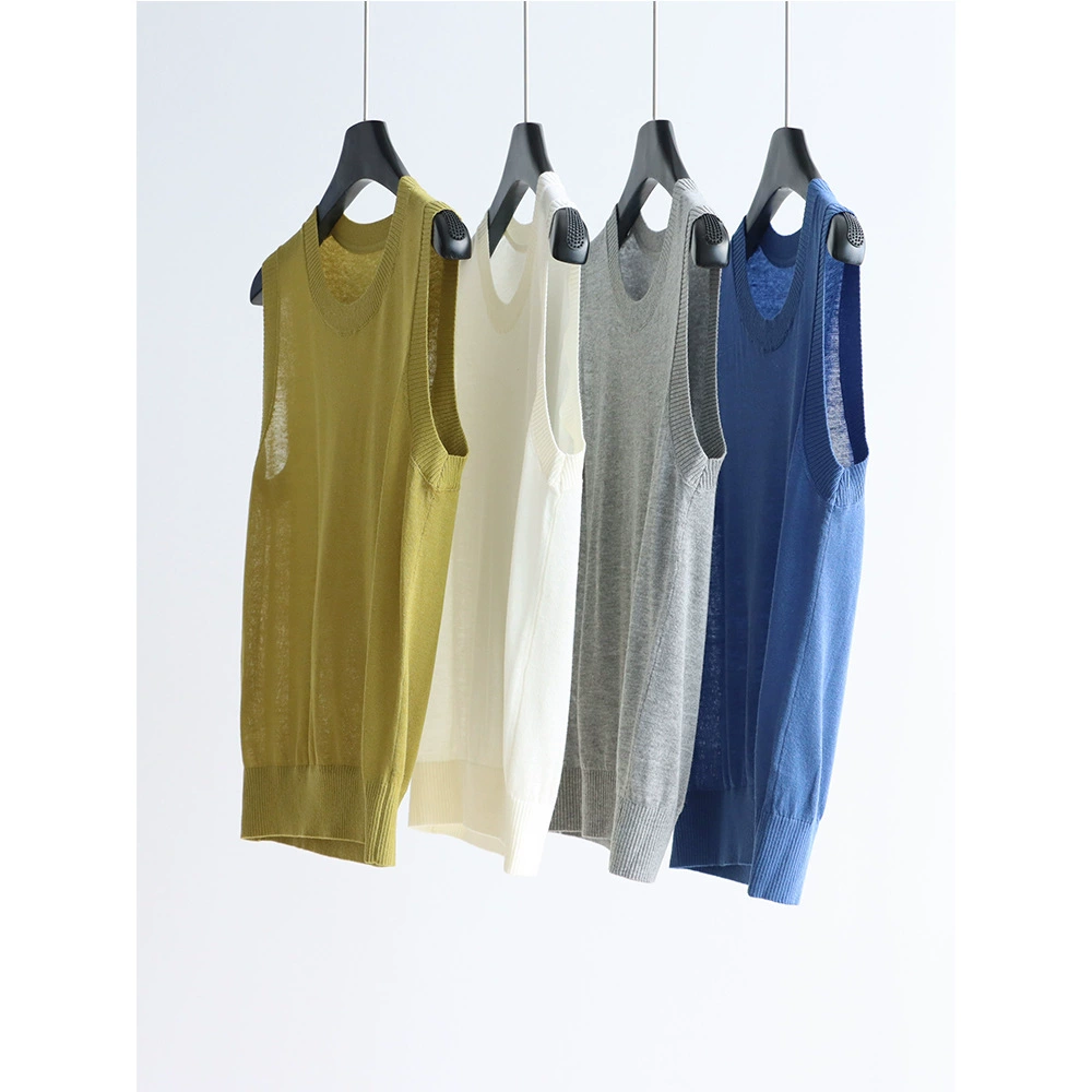 Классический минималистский 25 весной и летом прохладный льняной трикотажный жилет с круглым вырезом без рукавов