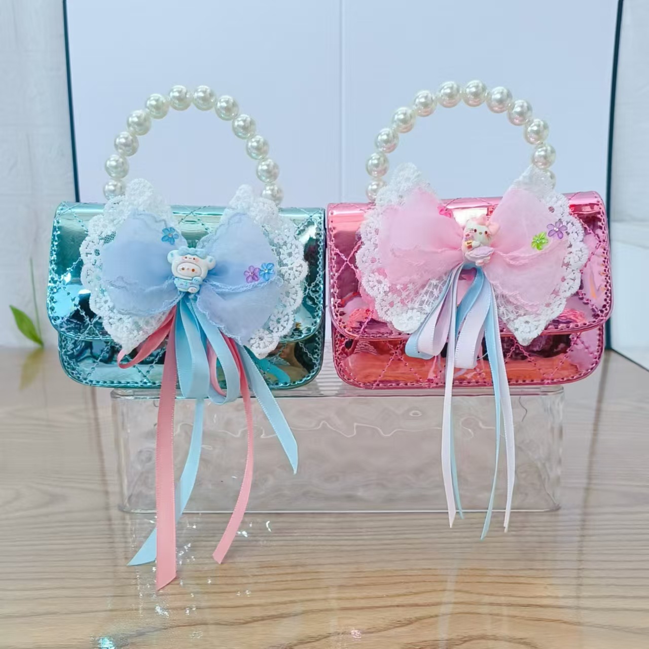 Butterfly Princess bolso de caricatura bolso de perla bolso de hombro bolso de cambio para chicas regalos bolso de cadena láser