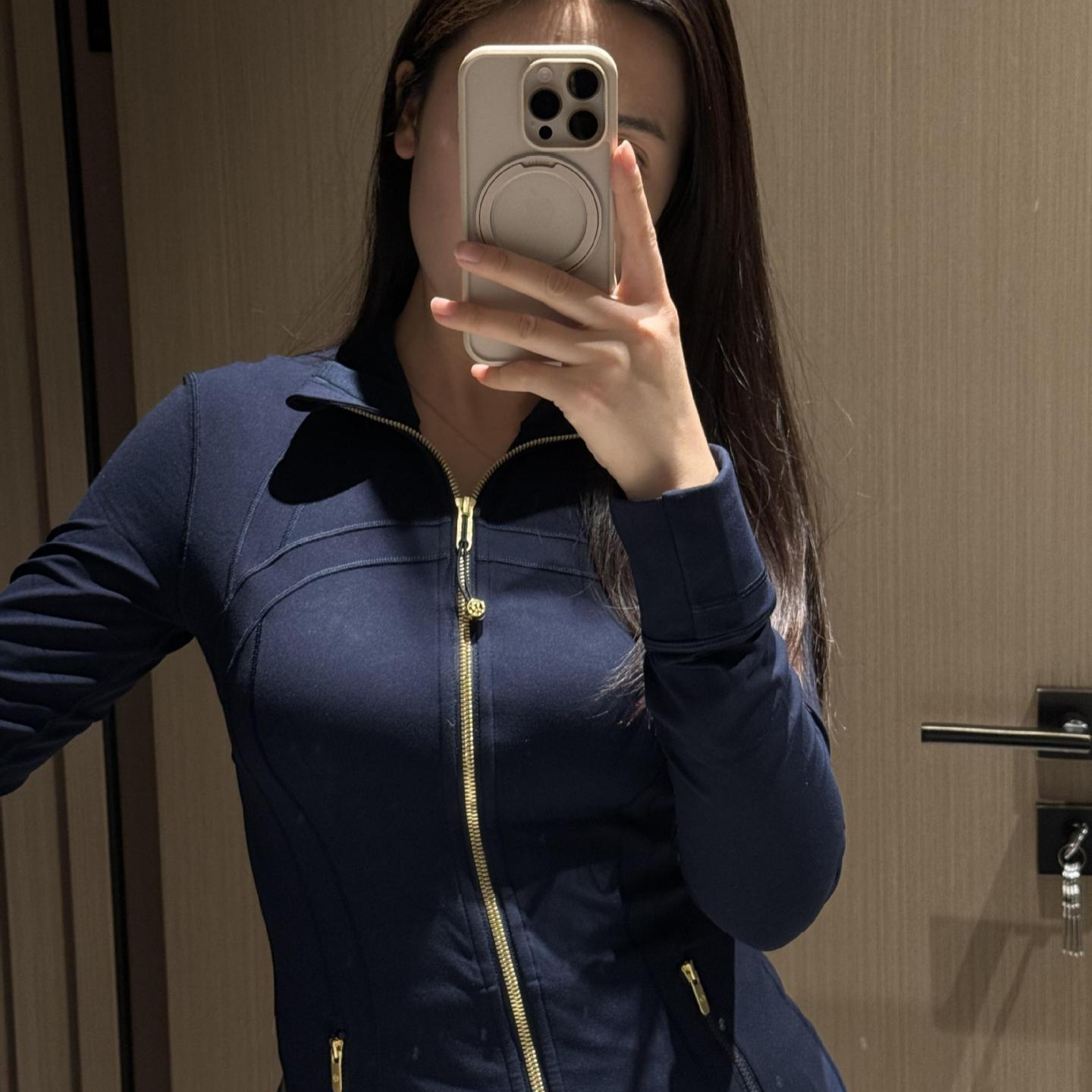 拉链带钢印~lulu同款金标立领外套defina修身显瘦瑜伽服夹克女