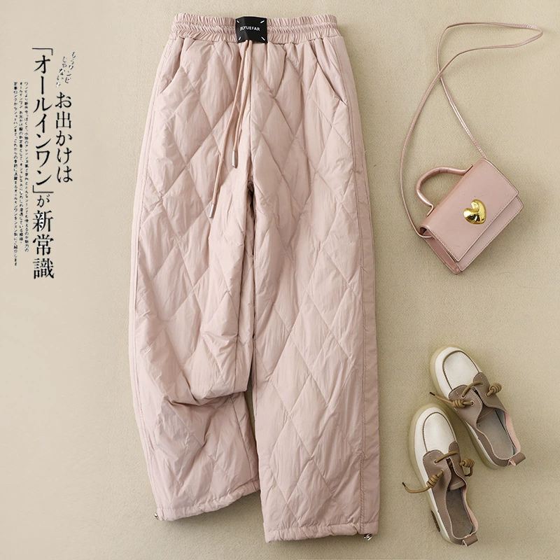 Зимние женские хлопковые брюки свободного кроя, прямого силуэта, однотонные, с высокой талией и эластичным поясом, теплые, длинные, коллекция Норд-Ист 2025 года.