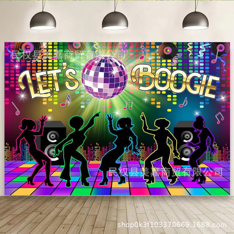 Cross-border 70s 80s Disco Party Photo Banner Decoration Shiny Neon Ballroom Background Hanging Cloth