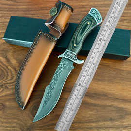 大马士革钢高硬度生存刀多功能家用露营拆快递刀高硬度锋利户外刀