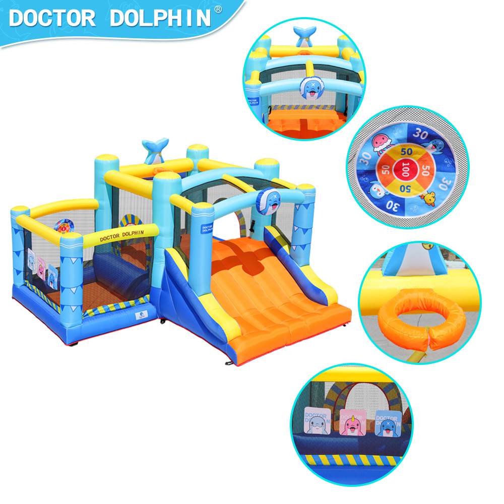 Castillo inflable Doctor Dolphin, tobogán y trampolín combinados para niños pequeños, trampolín doméstico, piscina de olas, castillo inflable.