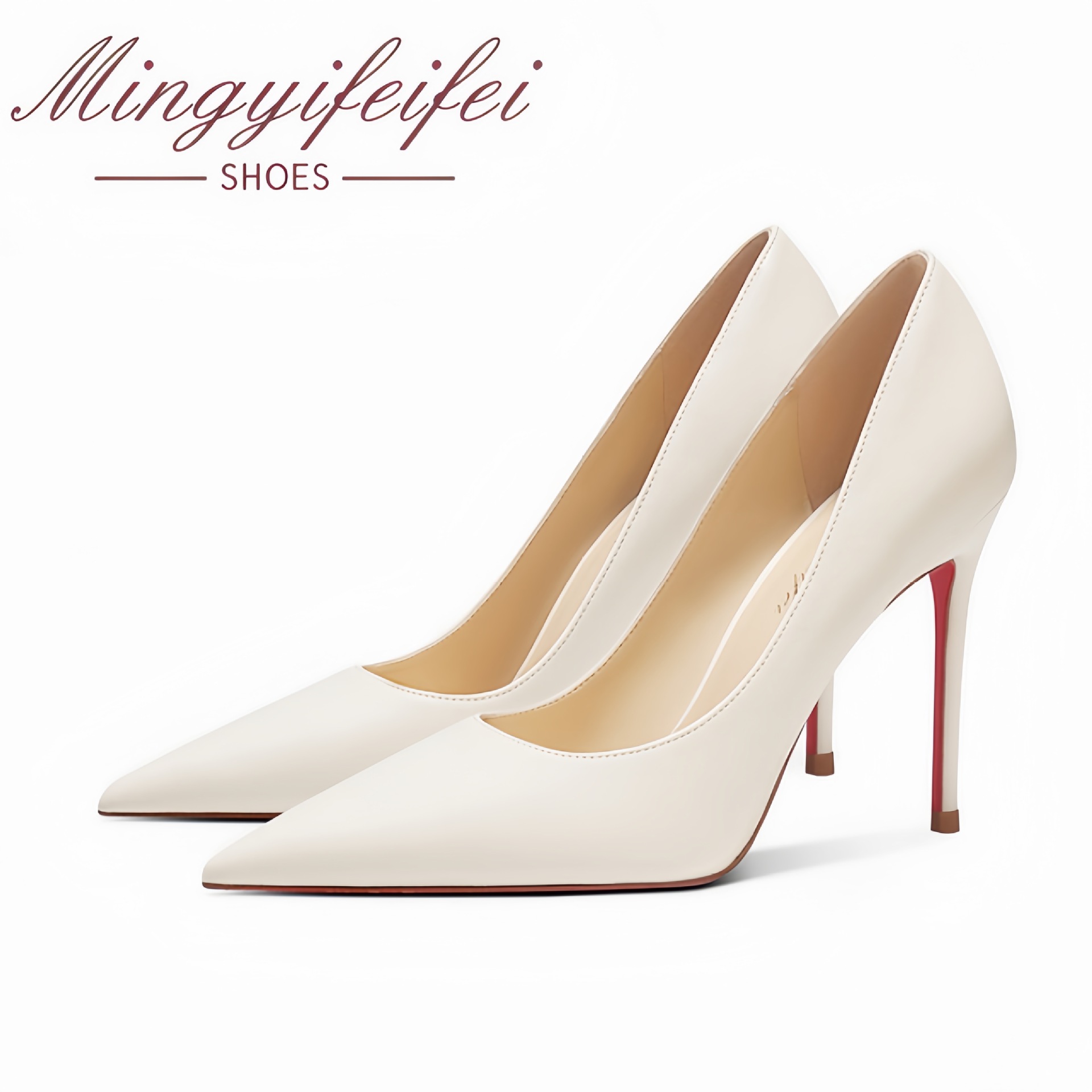 화이트 하이힐 여성 2024 년 새 여름 프랑스 레드 하단 하이힐 포인팅 발가락 얕은 입 신발