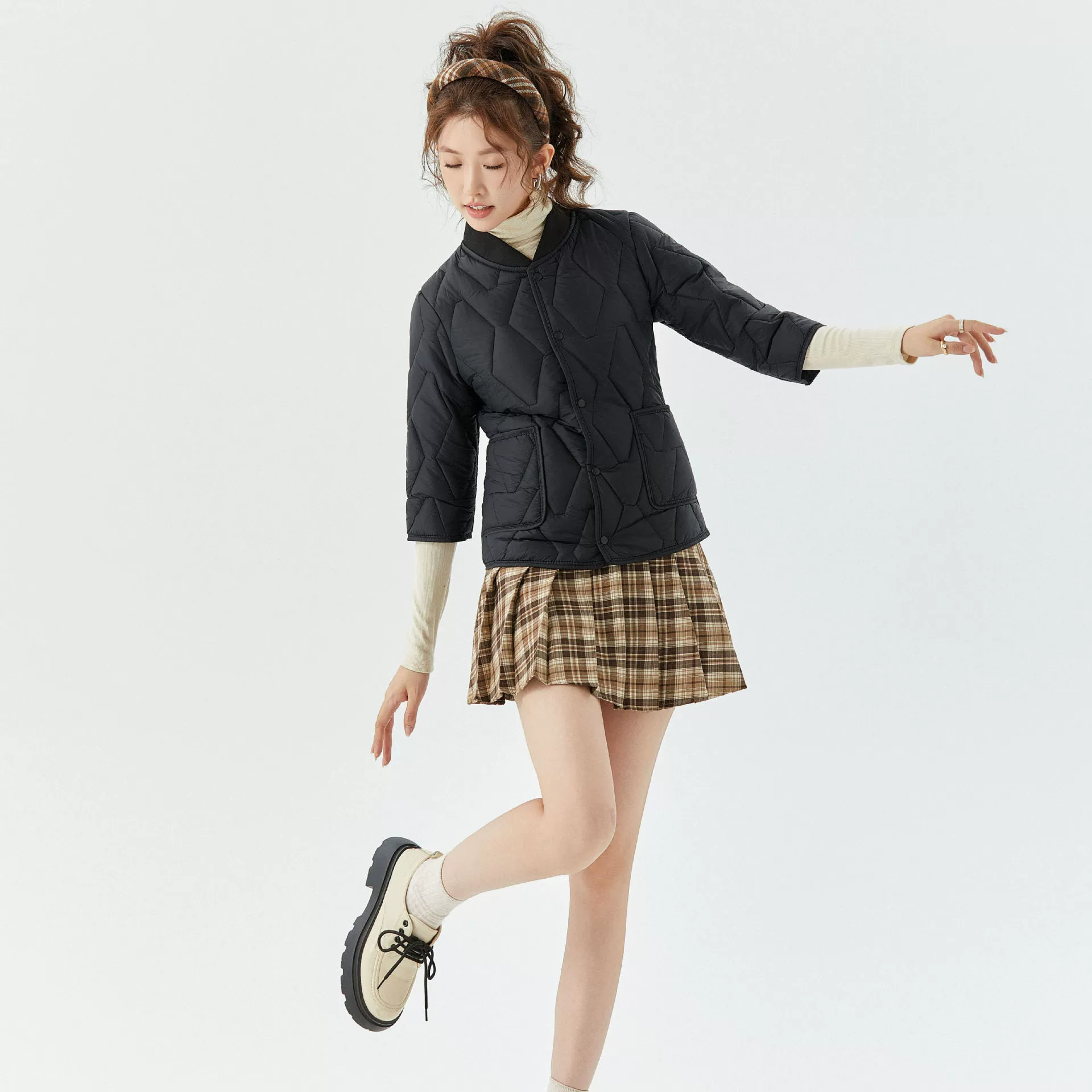 Леди тонкий и теплый семь очков с короткими рукавами