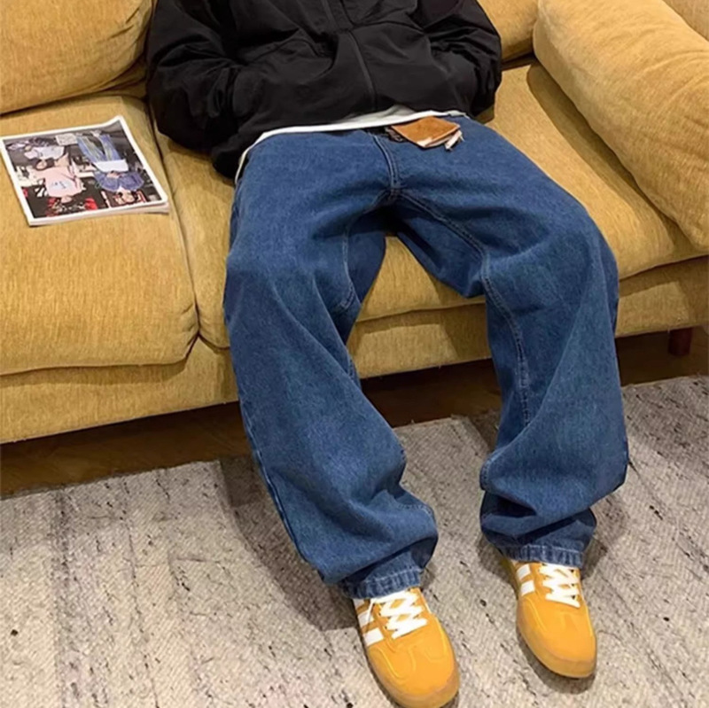 American Retro Dark Blue Washed Jeans Trendy Brand European and American Street Pants Niche Loose Casual Straight Long Pants