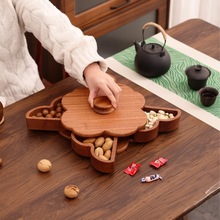 轻奢高颜值实木旋转机关盒桌面零食收纳盒木质多格干果盒旋转木盒