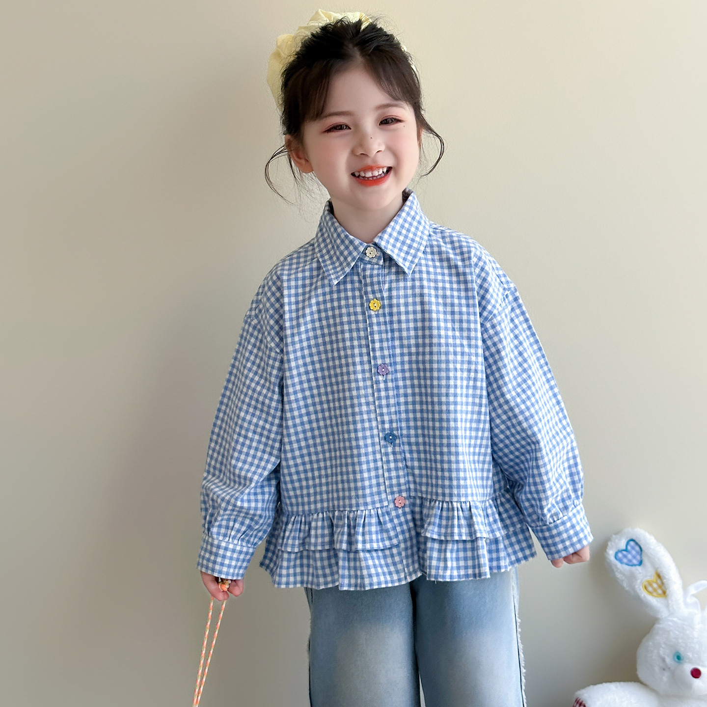 Camisas de niñas primavera y otoño 2025 nuevo bebé femenino estilo extranjero temprano otoño dulce camisa de manga larga ropa de otoño para niños