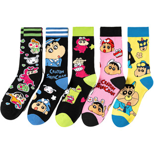 Cotton Japanese-Style Cartoon Socks for Women, Anime Cartoon Cute Mid-Tube Amazon Socks, Crayon Shin-Chan Trendy Socks, Cross-Border Wholesale
