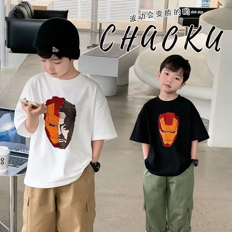 Camiseta de manga corta de algodón para niños ropa de verano para padres e hijos lentejuelas de dibujos animados para niños que cambian de color tops para niños entrega de una pieza