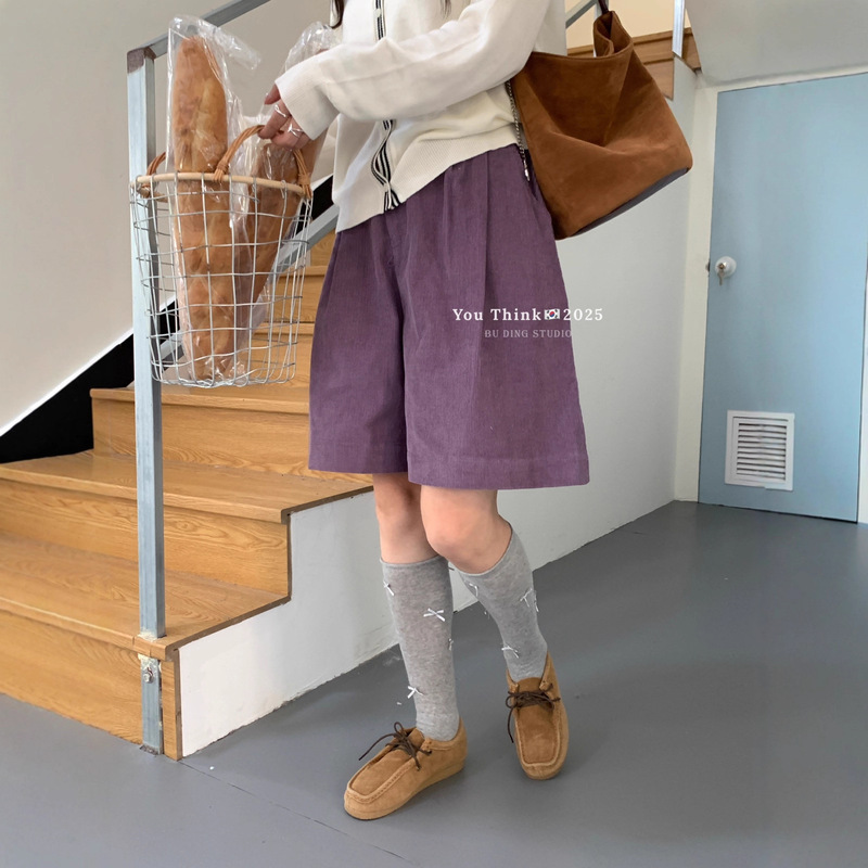 【You Think】Thirteen Lines Fashion Commuter Solid Color Design Corduroy Versatile Five-Point Shorts Yt1044