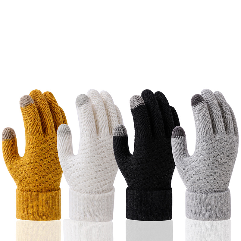 Gloves winter warm student Korean version of simple men's and women's fleece thickened cycling five fingers can touch screen cold cotton gloves_maomaolike.com